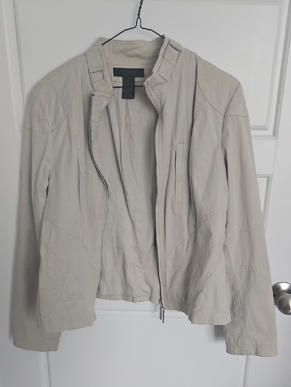 The Limited Light Beige Leather Zip Jacket